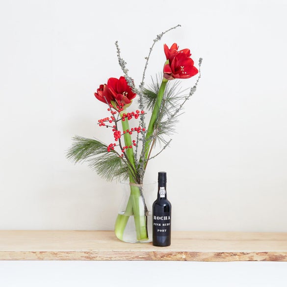 Den elegante amaryllis buket med Portvin